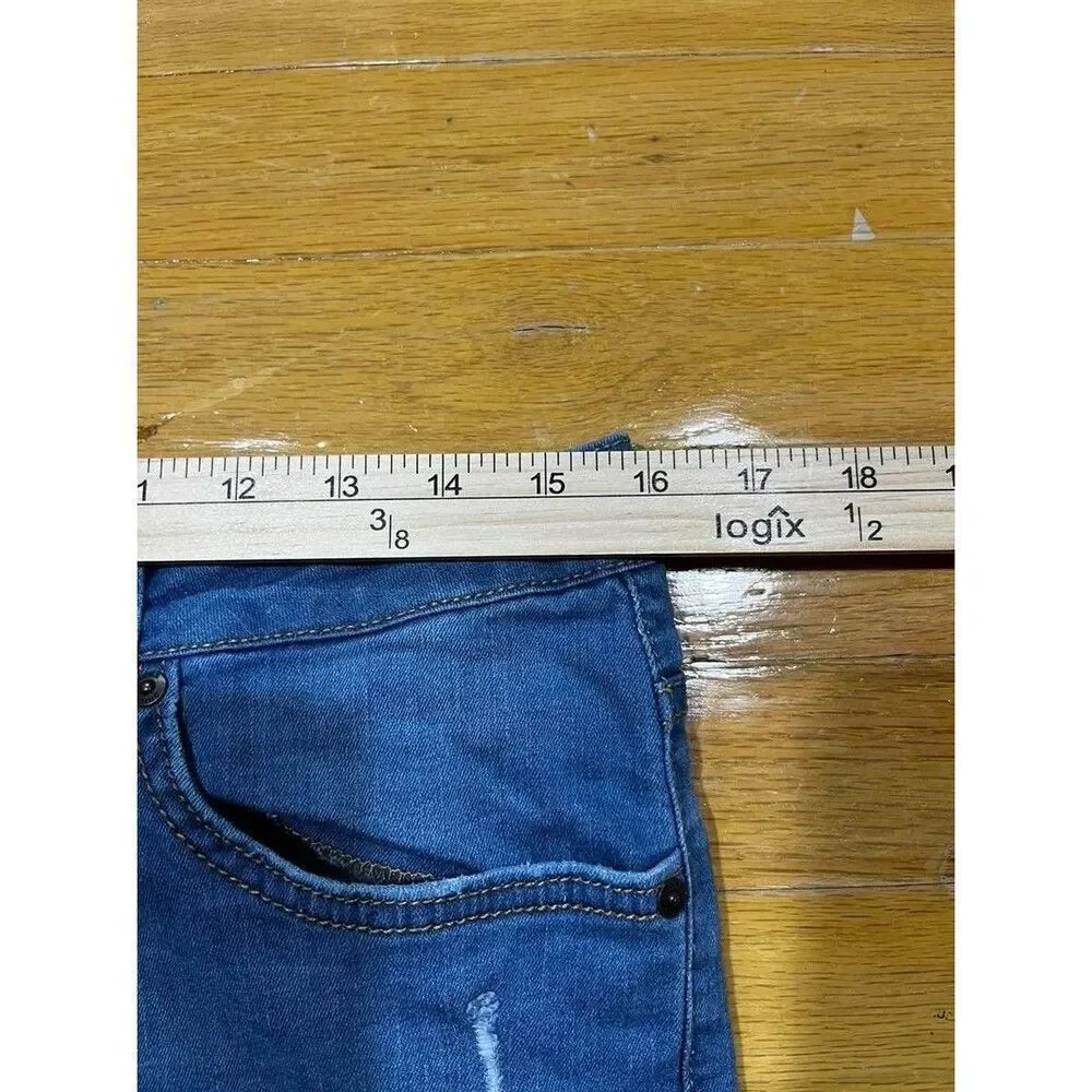 Dnmx Jeans Womens Size 34 Blue Stretch Straight High Rise Distressed Denim